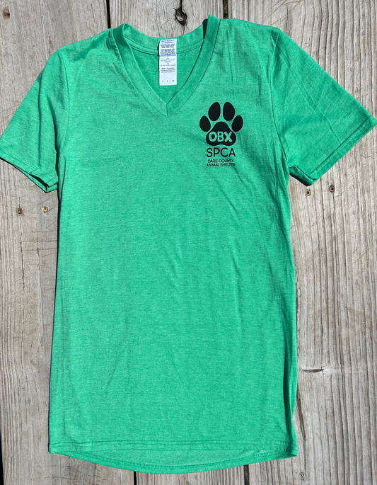 Outer Banks SPCA T-shirt Heather Green V Neck